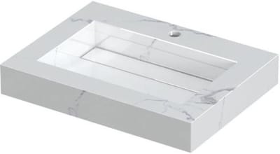 INK Pitch Wastafel Keramische Slab Bak met Drain en Front en Side Skirts 1 Kraangat - 600x450x90 mm - Statuario Glans