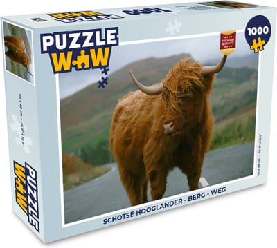 Puzzel Schotse Hooglander - Berg - Weg - Legpuzzel - Puzzel 1000 stukjes volwassenen