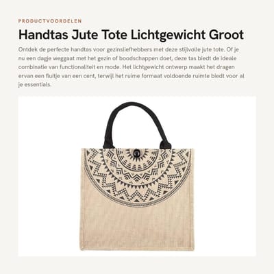 Dailygoods- Jute Tas Lichtgewicht - Jute Boodschappentas - Jute Shopper - Jute Tas voor Gezinsliefhebbers - Handtas - Duurzaam Materiaal - Tote Bag