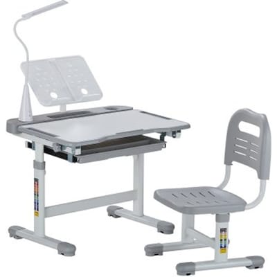VEVOR Bureauset Kinderbureau Werktafel en Stoel Hoogte Verstelbaar (53-71 cm) Draagvermogen (100 kg) Met Tafellamp & 0-40° Hellend Bureaublad voor Slaapkamer Grijs