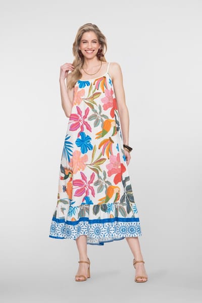 Geisha Jurk Maxi Jurk Met Lurex Bandjes En Volant 67355 70 Off-white/multi Color Dames Maat - XS