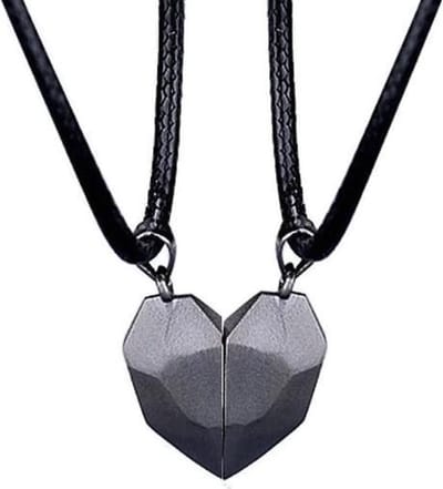 Magnetische Hartjes Ketting Set voor Hem en Haar - Zwart - Valentijn Cadeautje voor Stellen - Valentijnsdag - Valentijn Cadeautje voor Mannen