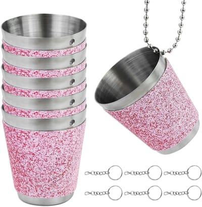 Dailygoods- Borrelbekers 6 stuks - Roestvrij Staal - Borrelglaasjes - Ketting - 30 ml - Zilveren Karabijnsluiting - Borrelglazen