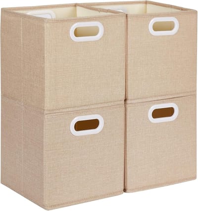 Famanu – Kreukvrije stoffen opbergkubussen set van 4 - 30x30x30 cm - duurzame opbergmanden voor kleding en kasten - licht khaki