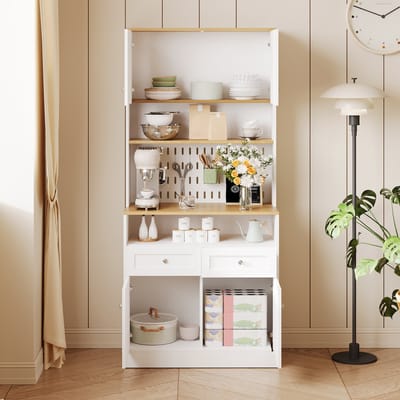 MODENUIT Dressoir - Schuifdeuren En Opbergvakken Voor Keuken En Eetkamer - MDF En Spaanplaat - 80x40x175 Cm - Wit