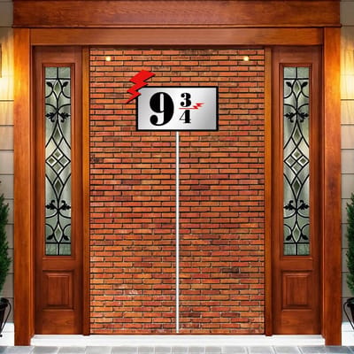 Dailygoods- Deurgordijnen Baksteen Muur Achtergrond 180 x 110 cm - Wanddecoratie Bruin - Tovenaars Thema - Feestdecoratie - Duurzaam Polyester - Geheime Doorgang