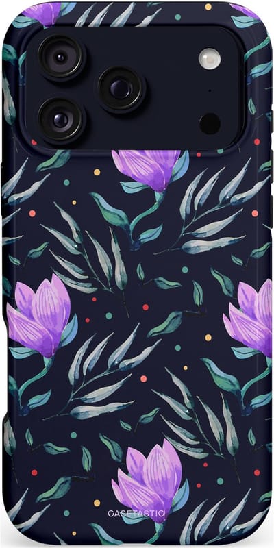 Casetastic hoesje geschikt voor Apple iPhone 17 Pro Max - MagSafe - Dubbellaagse bescherming - Mystieke bloemenzee - Fashion Case - Donkerblauw Donkergrijs Grijs Lavendel