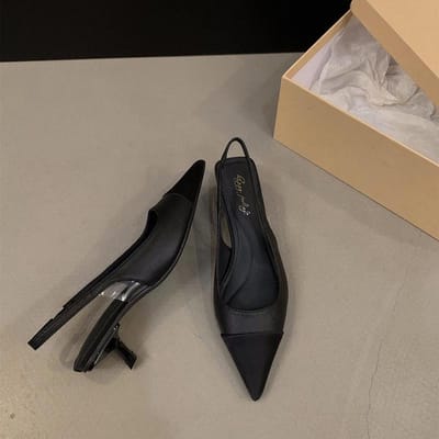 Zomer Sandalen met Lage Hak voor Dames Mode Puntige Neus Slingbacks Schoenen Dames Elegant Stripper Party Sandalias 38 zwart
