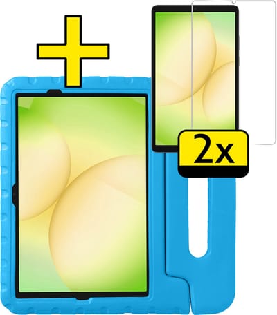 Hoes - Geschikt voor Samsung Galaxy Tab A11 Plus - Met 2x Screenprotector - Kinderhoes Shockproof Bumper - Kidsproof Case - Tablet Hoesje - Kinder Cover - Blauw