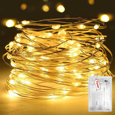 SnelShoppen - Fairy Lights met Batterij, 3M 30 LED Lichtjes Warm Wit, 2 Modi met Timer voor Feest, Kerst, Bruiloften, Binnen en Buiten
