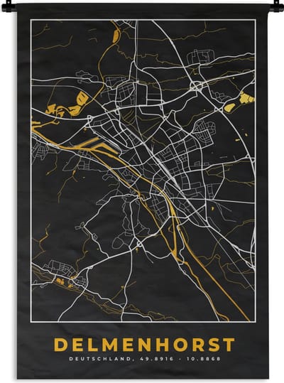 Wandkleed - Wanddoek - Plattegrond – Delmenhorst – Goud – Stadskaart – Kaart - Duitsland - 120x180 cm - Wandtapijt