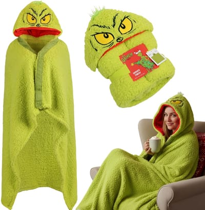 Grinch Groene, warme sprei/deken met capuchon, kerst SHERPA - 120x150 cm OEKO-TEX