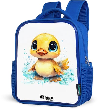 NoBoringSuitcases.com® - Rugzak blauw - Schooltas jongens - Lief eendje met blauwe ogen en waterspetters - Kinder rugtas jongen - Boekentas kind - Kinderrugzak voor school - Schoolrugzak