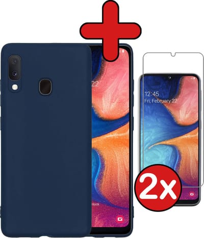 Hoesje - Met 2x Screenprotector - Geschikt voor Samsung Galaxy A20e - Sterk & Shockproof - Telefoon Hoes - Back Cover - Siliconen Case - Telefoonhoes - Donkerblauw