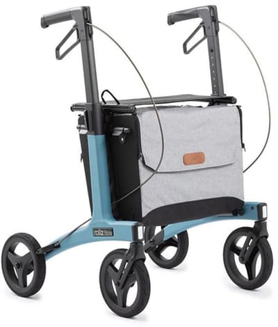 Rollz Flow Lichtgewicht Rollator 6 kg - Design Rollator - Dubbele Tassen- Ultra Zachte Dempings Banden- Ocean Blue - Geschikt voor personen 150 tot 200 cm