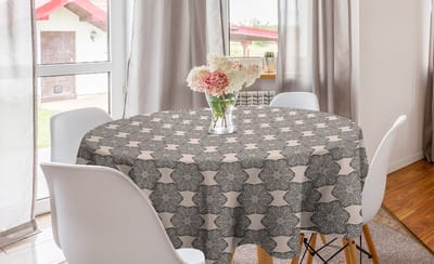 ABAKUHAUS Abstract Rond Tafelkleed, Cirkel Tafelkleed Hoes voor Keukendecoratie in de eetkamer, 150 cm, Warm Taupe antracietgrijs