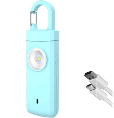 Persoonlijk alarm - Luide 130dB sirene - Sleutelhangerontwerp - Gemakkelijk mee te nemen - Met LED-knipperlicht - Geschikt voor vrouwen, dochters, studenten, tieners, nachtwerkers, ouderen, kinderen, sirene - Oplaadbaar via USB - Blauw