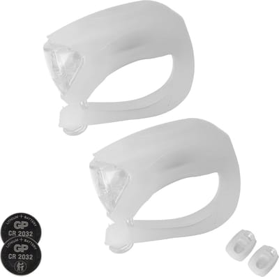 LED Fietsverlichtingsset voorlicht van 2 | waterdichte silicone lampen voor kinderen | Hardlopen verlichting | Wandelen verlichting – wit– Super Felle LED's – Twee Lichtstanden – Inclusief 2 CR2032 Batterijen
