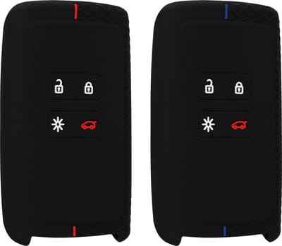 kwmobile 2x autosleutel hoesje - geschikt voor Renault 4-knops Smartkey autosleutel (alleen Keyless Go) - Autosleutel behuizing in zwart / rood / zwart / blauw
