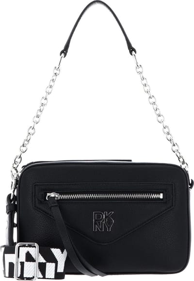 DKNY Leren Schoudertas Heart of NY Camera Bag Black / Silver Zwart