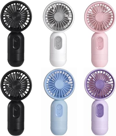 6 Stuks Hand Ventilator - Mini Fan - Mini Draagbare Ventilator - Elektrisch Draagbare Handventilator - 3 snelheidsinstellingen - Lange Accuduur - Oplaadbaar USB - Lichtgewicht - Stille - Inclusief Draagkoord - voor Kantoor, Buiten, Reizen en Kamperen