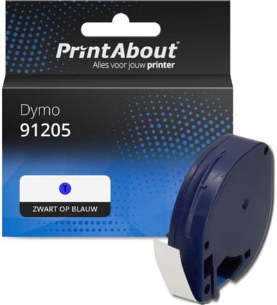 PrintAbout huismerk Tape 91205 (S0721650) Zwart op blauw (12 mm) Geschikt voor Dymo