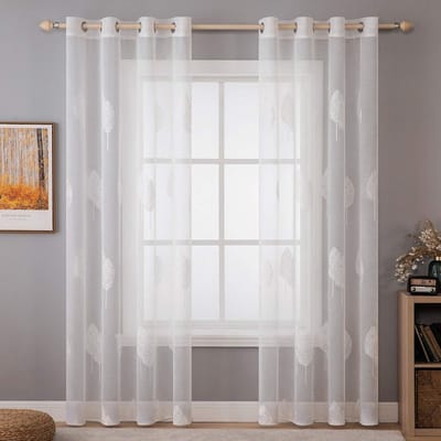 Dailygoods - Dailygoody - Gordijnen met Bladerenpatroon - Transparant en Geborduurd - Set van 2 - 225x140 cm - Voor Woonkamer en Slaapkamer - Elegant en Sfeervol -