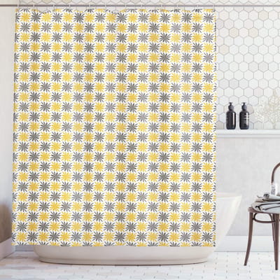 ABAKUHAUS Bloem Douchegordijn – Textiel – 175x180 cm – Aardekleur Geel/Grijs