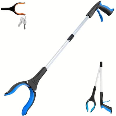 1-Pak 34 Inch Extra Lange Grijper Reacher met 360° Draaiende Bek & Magneet Opvouwbare Pickup Mobiliteitshulp Reikassistentie Gereedschap blauw