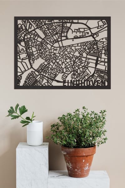 Houten Stadskaart Eindhoven Zwart Mdf 50x70cm Wanddecoratie Voor Aan De Muur City Shapes