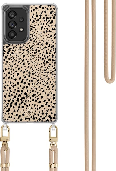 Casimoda® hoesje met koord - Geschikt voor Samsung A53 - Stippen bruin abstract - Afneembaar koord - TPU/polycarbonaat - Bruin/beige