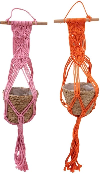 Boltze Home hangmand macramé multicolor voor planten 19x19x80cm.
