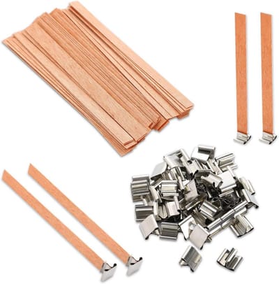 100 Stuks Houten Kaars Lonten voor Zelf Kaarsen Maken - Inclusief Metalen Houders