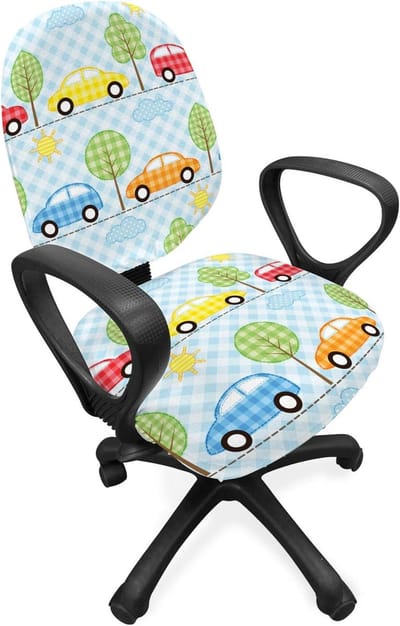 ABAKUHAUS Baby Bureaustoel Sliphoes, Geruite Auto's met Bomen, Decoratieve Beschermhoes van Stretchstof, Meerkleurig