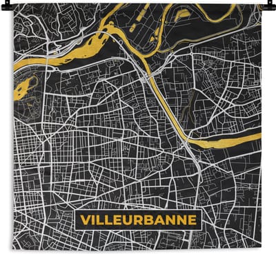 Wandkleed - Wanddoek - Villeurbanne - Stadskaart – Plattegrond – Kaart – Frankrijk - 180x180 cm - Wandtapijt