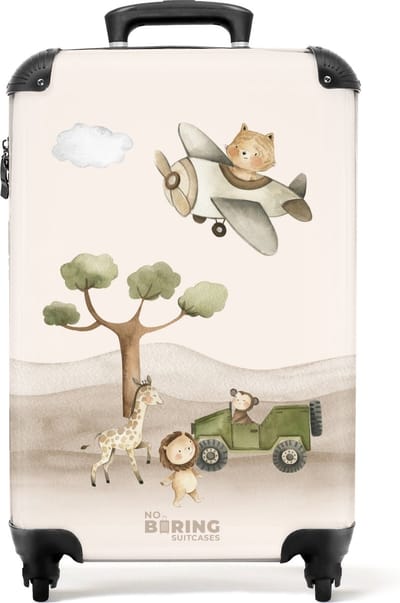 NoBoringSuitcases.com® - Kinderkoffer - Kindertrolley jongen en meisje - Dieren op safari - Handbagage koffer lichtgewicht - Reiskoffer trolley kinderen - Rolkoffer met wieltjes - Koffertje - Past binnen 55x40x20 en 55x35x25