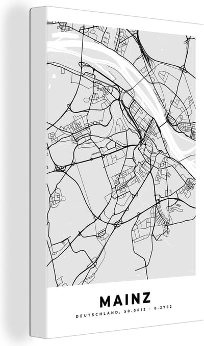 Canvas Schilderij Stadskaart - Duitsland - Mainz - Plattegrond - Kaart - 20x30 cm - Wanddecoratie