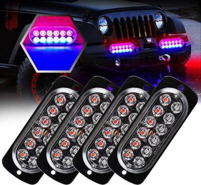 4x Amber LED Waarschuwingslampen Strobe Flitser voor Auto Vrachtwagen 12-24V
