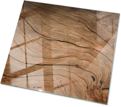 Tulup Tafelblad Glas - Natuurlijk Houtpatroon Veiligheidsglas - 60 cm x 60 cm - Bruin Gehard Glas - Vierkant Tafelblad Glas - Glazen Tafelblad Geschikt voor de Keukentafel - Glazen Plaat