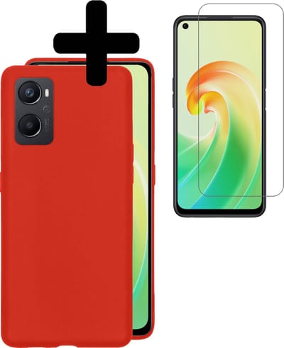 Hoesje - Met Screenprotector - Geschikt voor OPPO A76 - Sterk & Shockproof - Back Cover - Siliconen Case - Telefoon Hoes - Telefoonhoesjes - Rood