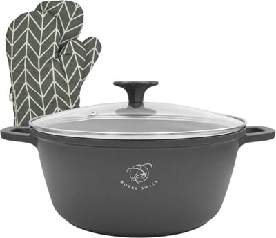 Kookpan 24 cm, 4 liter, marmeren coating, glazen deksel, geschikt voor inductie