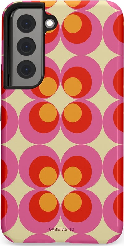 Casetastic hoesje geschikt voor Samsung Galaxy S22 - Dubbellaagse bescherming - Circle boogie - Fashion Case - Roze Rood Zand Okergeel