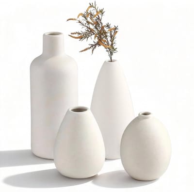 vazenset, 4 witte keramische vazen, schilder je eigen keramische vazenset, bloemenvazen voor moderne woondecoratie, voor doe-het-zelf, woonkamer, plankdecoratie, eettafel