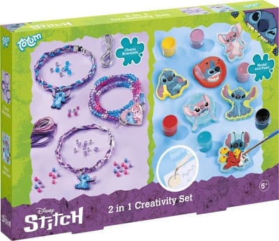 Disney Stitch Totum 2 in 1 knutselset armbandjes maken en gips gieten en schilderen - cadeautip knutselen creatief speelgoed meisjes en jongens Lilo & Stitch