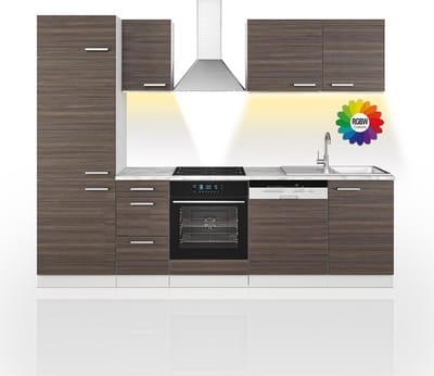 Vicco Optima Complete keukeneenheid – 270 cm zonder werkblad met LED-strip Antraciet/wit