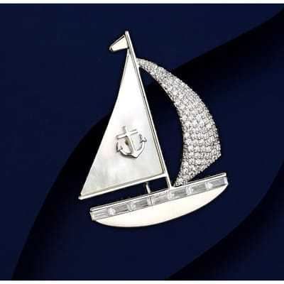 Creatief ontwerp van herfst- en winterkleding Zeilboot Broche Kunstmatige Parelmoer Koper Micro Ingelegde Zirkoon Broche white