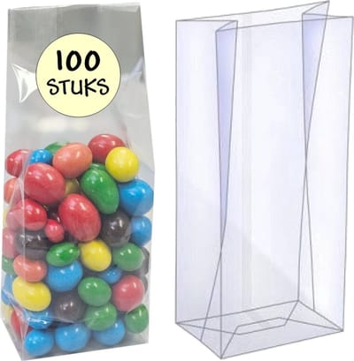 25x Blokbodemzakjes Plastic Transparant - 55x35x180mm - 100% Polypropyleen - Recyclebaar - Uitdeelzakjes - Rechthoekige Blokbodem Zak - Duurzaam - Voedsel Verpakking - 100 Stuks
