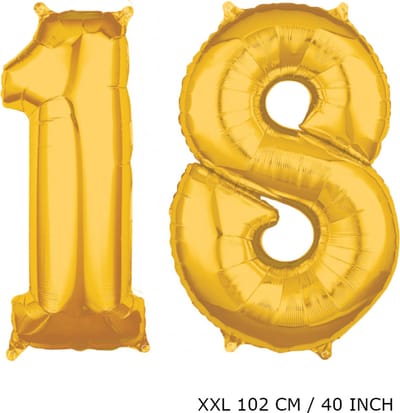 TGL XXL gouden folie ballon cijfer 18 jaar - Met opblaas rietje - 102 cm