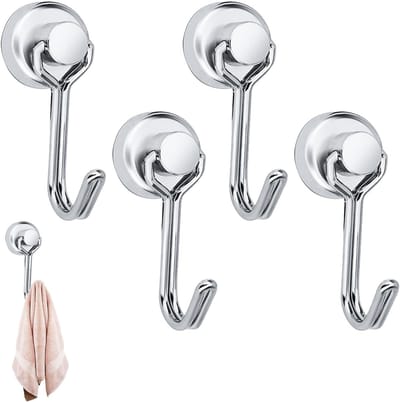 Magneethaken, Neodymium Magneethaken, 4 Stuks Magneethaak, Magnetische Haken, Draaibare Magneethaak, Zilver