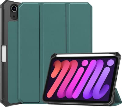 Hoesje - Geschikt voor Apple iPad Mini 6 (2021) - 8.3 inch - 6e Generatie - Dun & Stevig - Trifold Bookcase - Hard Cover Case - Met Uitsparing Geschikt voor Apple Pencil - Hardcover Book - Tablet Hoes - Donkergroen